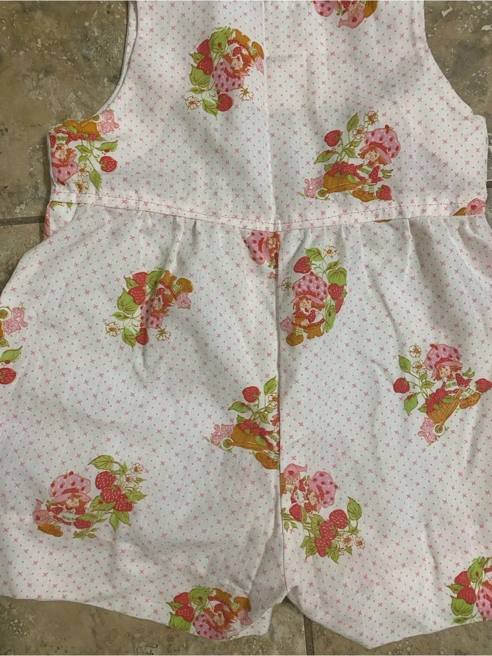 Vintage Retro 80s Strawberry Shortcake 12mo  Pink Pin Dot Sunsuit Romper Rare